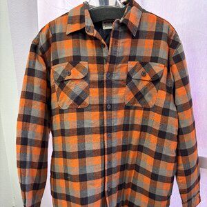 Wrangler Authentics Flannel Shirt  Men’s (Large) Orange Plaid – Long Sleeve